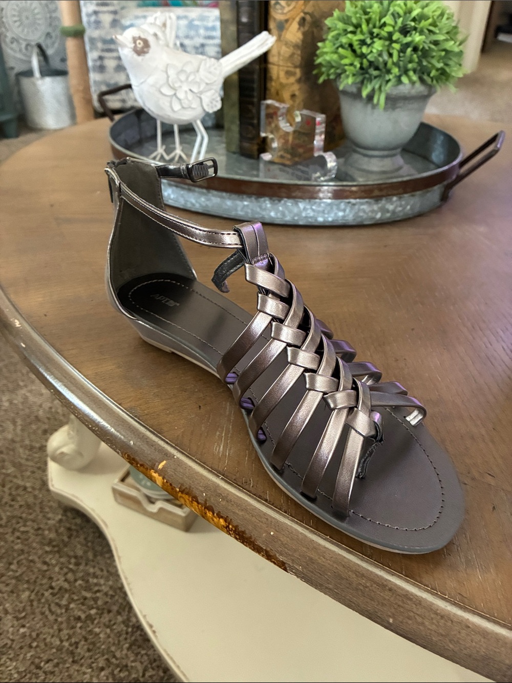 Apt. 9 Metallic Pewter Woven Ankle-Strap Sandal
